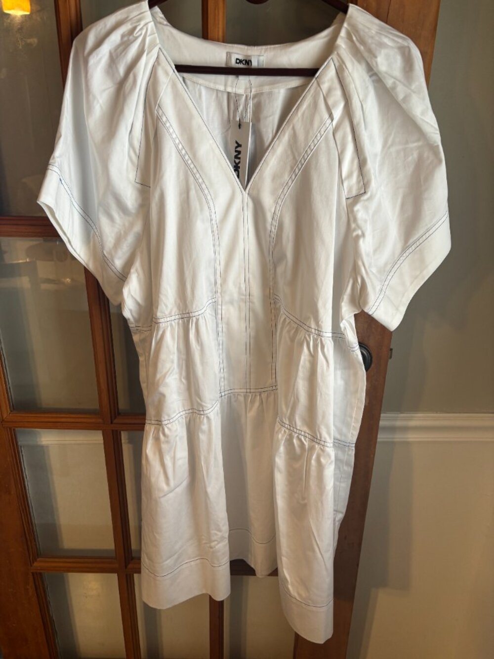 DKNY Women's V-Neck Contrast-Stitch Mini Dress SZ: XL